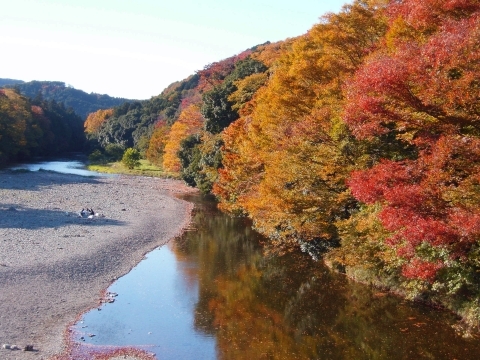 槻川橋から見た武蔵嵐山渓谷の風景写真