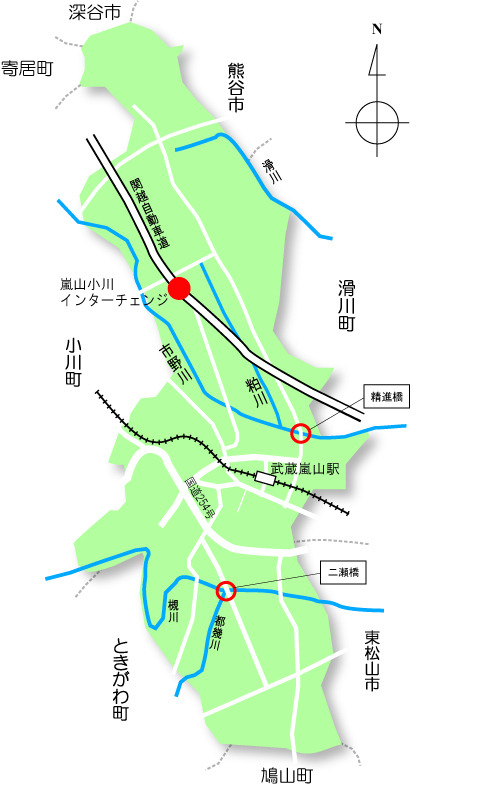 嵐山町水位表示板設置個所図